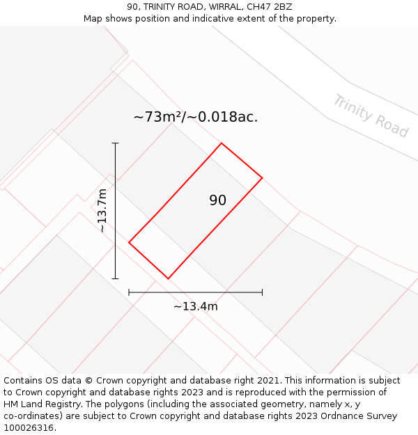 90, TRINITY ROAD, WIRRAL, CH47 2BZ: Plot and title map