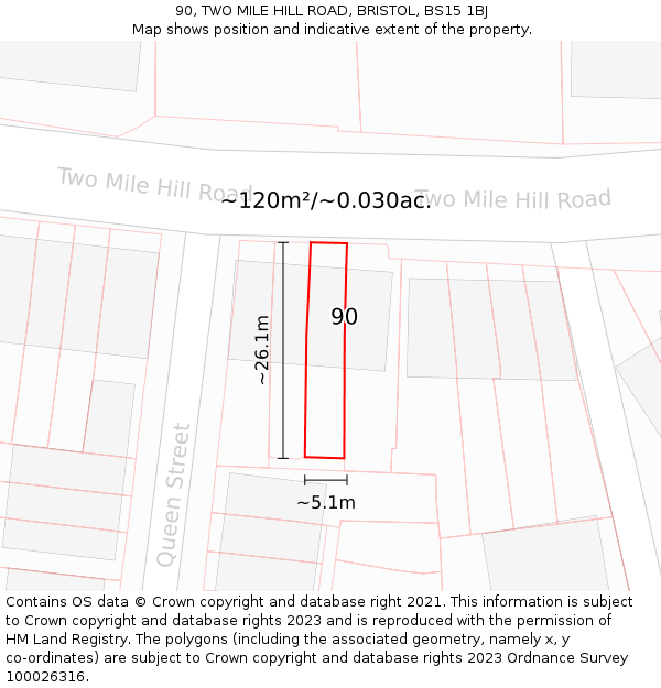 90, TWO MILE HILL ROAD, BRISTOL, BS15 1BJ: Plot and title map