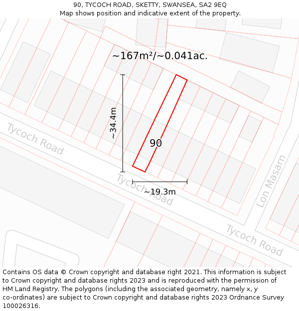 90, TYCOCH ROAD, SKETTY, SWANSEA, SA2 9EQ: Plot and title map