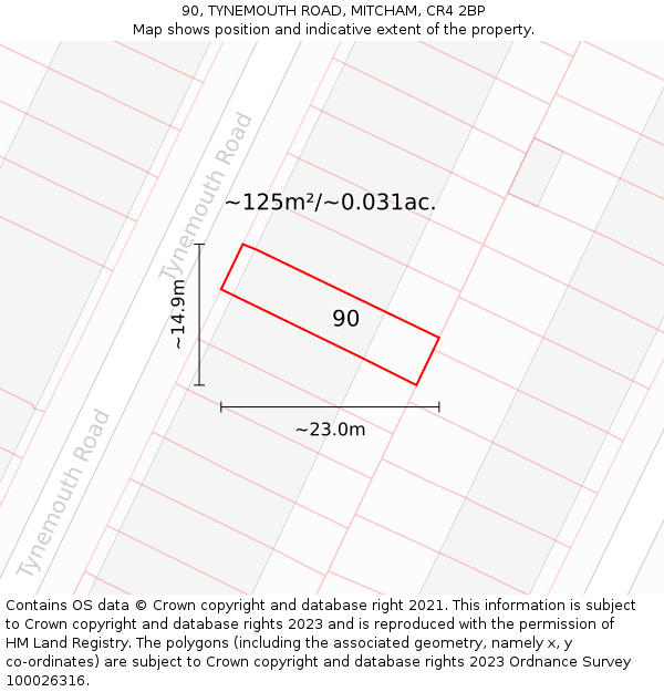 90, TYNEMOUTH ROAD, MITCHAM, CR4 2BP: Plot and title map