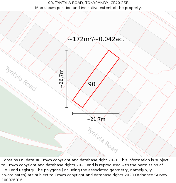 90, TYNTYLA ROAD, TONYPANDY, CF40 2SR: Plot and title map