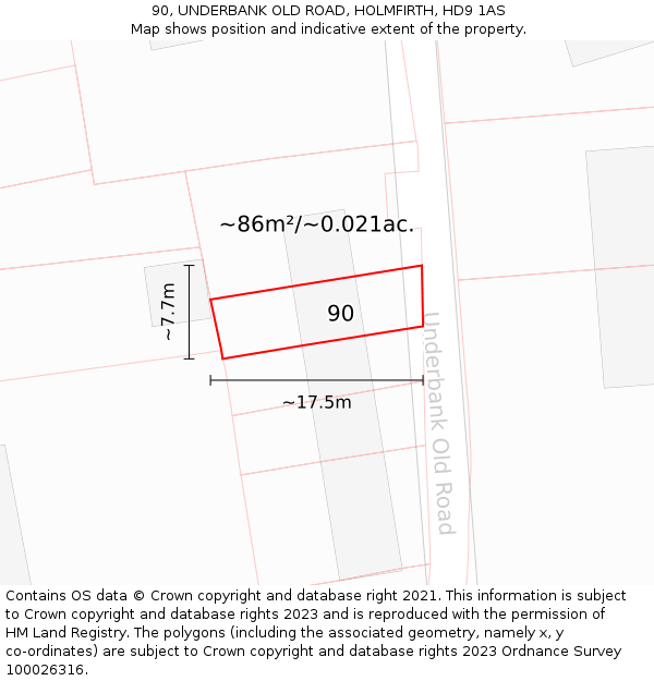 90, UNDERBANK OLD ROAD, HOLMFIRTH, HD9 1AS: Plot and title map