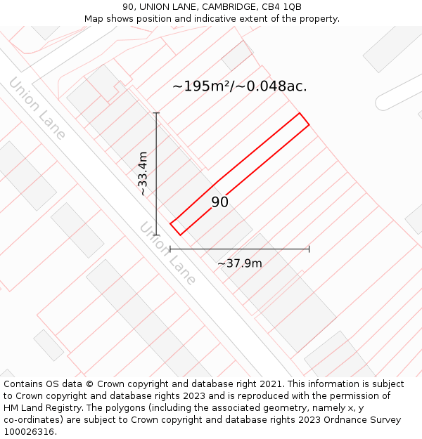 90, UNION LANE, CAMBRIDGE, CB4 1QB: Plot and title map
