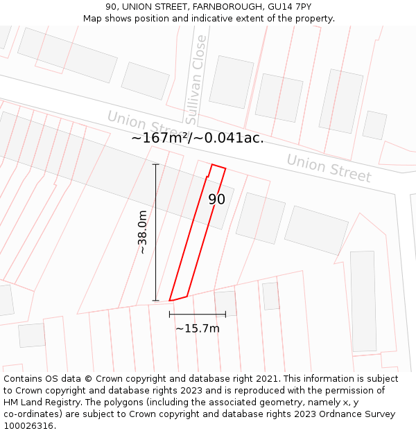 90, UNION STREET, FARNBOROUGH, GU14 7PY: Plot and title map