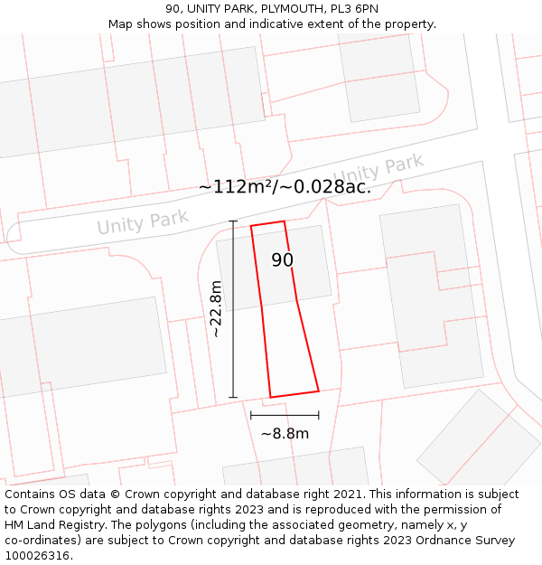 90, UNITY PARK, PLYMOUTH, PL3 6PN: Plot and title map