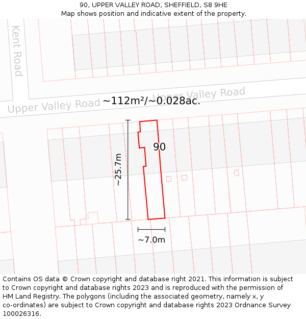 90, UPPER VALLEY ROAD, SHEFFIELD, S8 9HE: Plot and title map