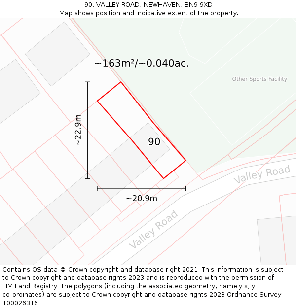 90, VALLEY ROAD, NEWHAVEN, BN9 9XD: Plot and title map