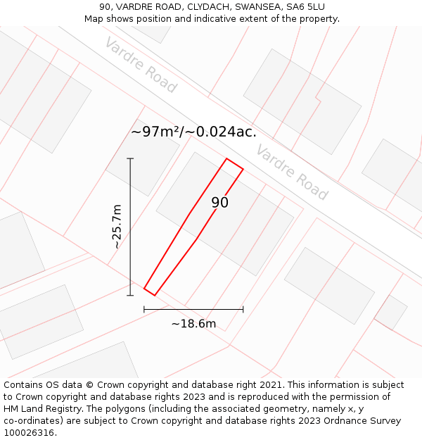 90, VARDRE ROAD, CLYDACH, SWANSEA, SA6 5LU: Plot and title map