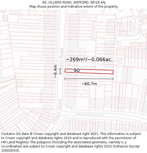 90, VILLIERS ROAD, WATFORD, WD19 4AJ: Plot and title map