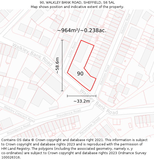 90, WALKLEY BANK ROAD, SHEFFIELD, S6 5AL: Plot and title map