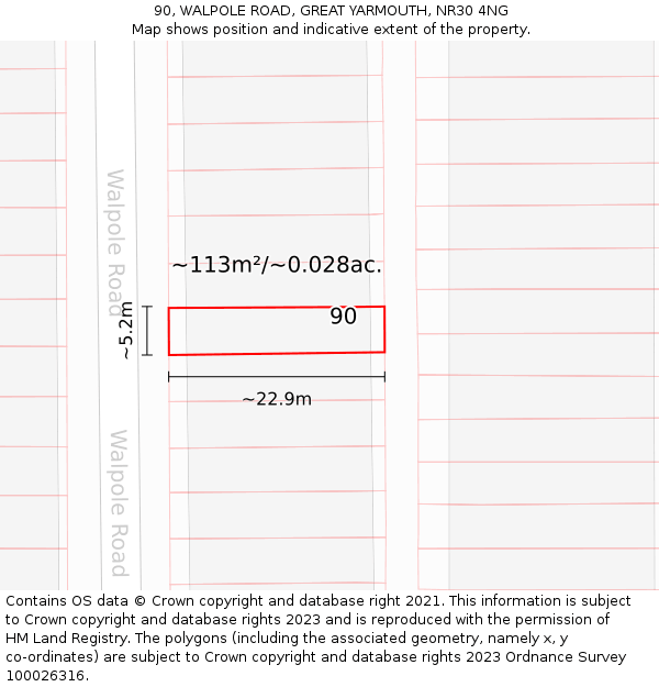90, WALPOLE ROAD, GREAT YARMOUTH, NR30 4NG: Plot and title map