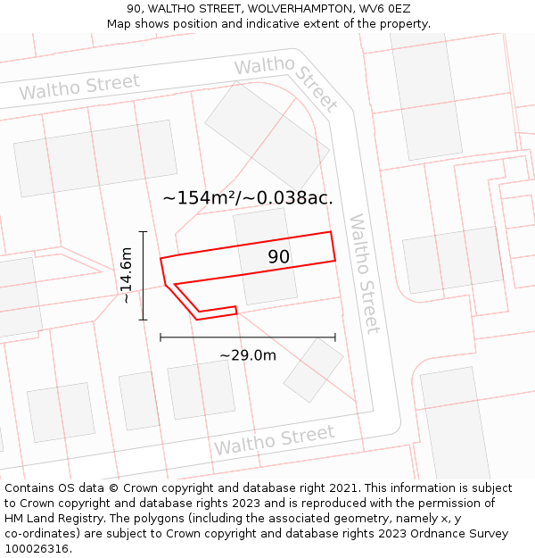 90, WALTHO STREET, WOLVERHAMPTON, WV6 0EZ: Plot and title map