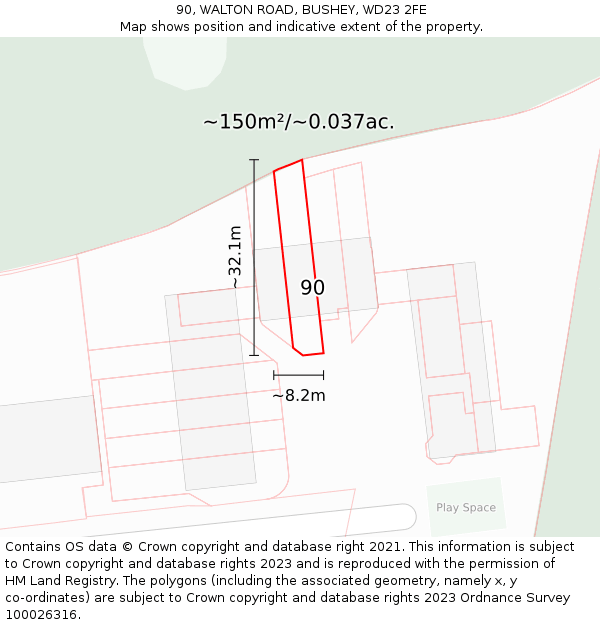 90, WALTON ROAD, BUSHEY, WD23 2FE: Plot and title map