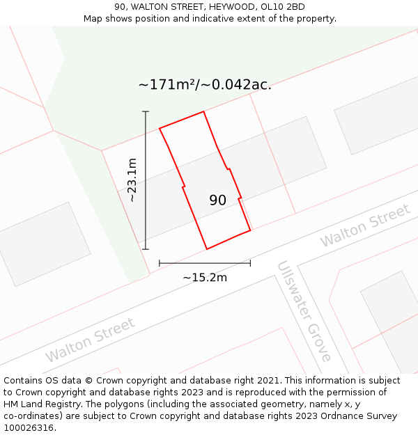 90, WALTON STREET, HEYWOOD, OL10 2BD: Plot and title map