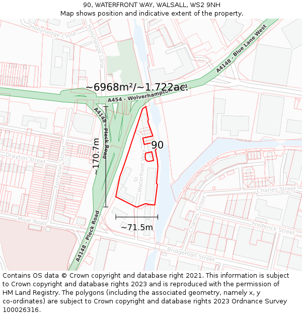 90, WATERFRONT WAY, WALSALL, WS2 9NH: Plot and title map