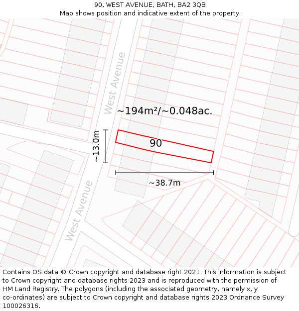 90, WEST AVENUE, BATH, BA2 3QB: Plot and title map
