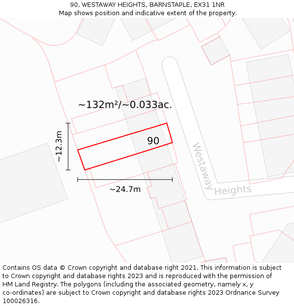 90, WESTAWAY HEIGHTS, BARNSTAPLE, EX31 1NR: Plot and title map
