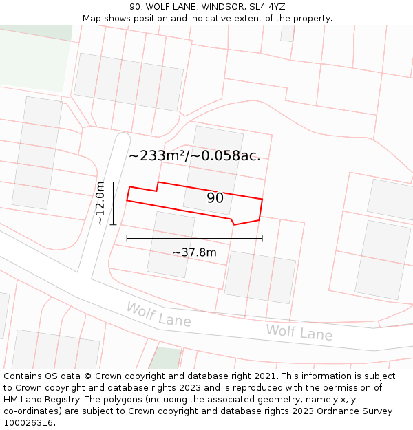 90, WOLF LANE, WINDSOR, SL4 4YZ: Plot and title map