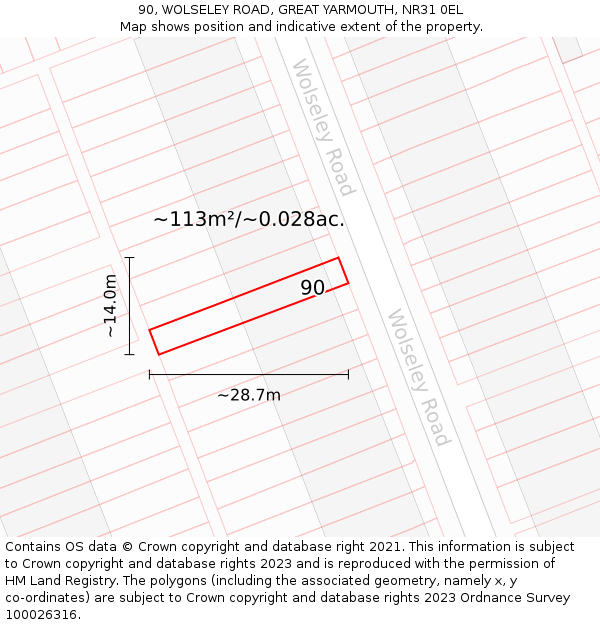 90, WOLSELEY ROAD, GREAT YARMOUTH, NR31 0EL: Plot and title map