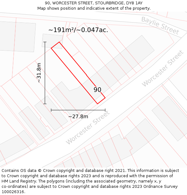 90, WORCESTER STREET, STOURBRIDGE, DY8 1AY: Plot and title map