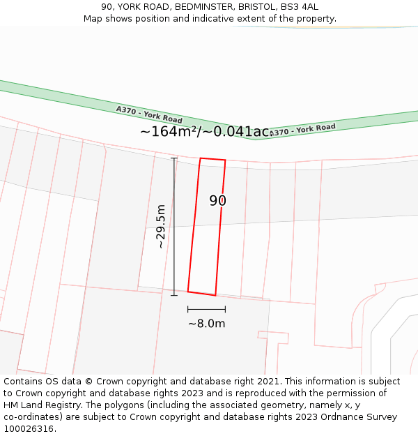 90, YORK ROAD, BEDMINSTER, BRISTOL, BS3 4AL: Plot and title map
