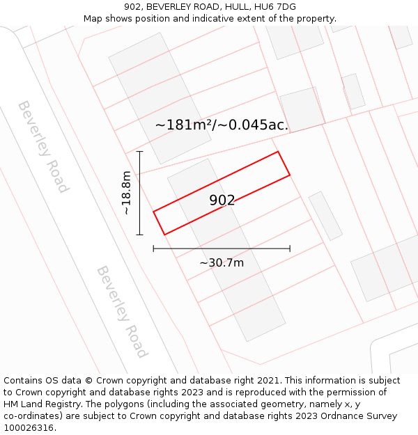 902, BEVERLEY ROAD, HULL, HU6 7DG: Plot and title map