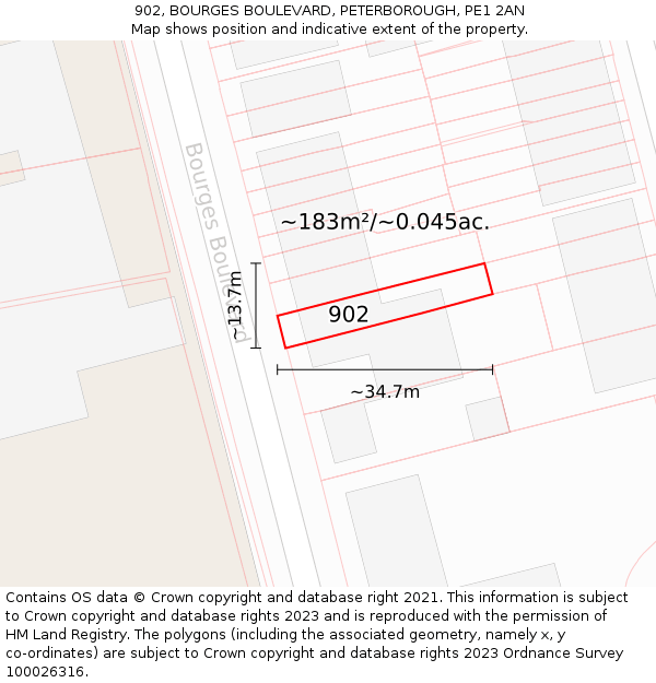 902, BOURGES BOULEVARD, PETERBOROUGH, PE1 2AN: Plot and title map