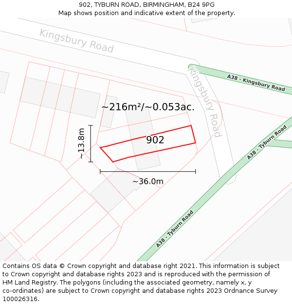 902, TYBURN ROAD, BIRMINGHAM, B24 9PG: Plot and title map