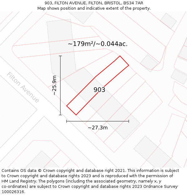 903, FILTON AVENUE, FILTON, BRISTOL, BS34 7AR: Plot and title map