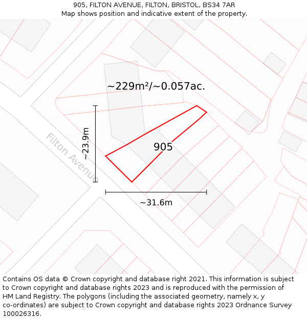 905, FILTON AVENUE, FILTON, BRISTOL, BS34 7AR: Plot and title map