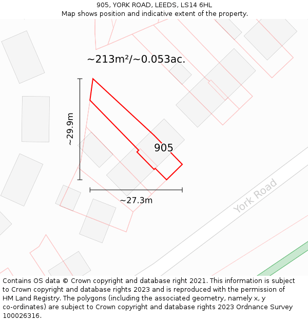 905, YORK ROAD, LEEDS, LS14 6HL: Plot and title map
