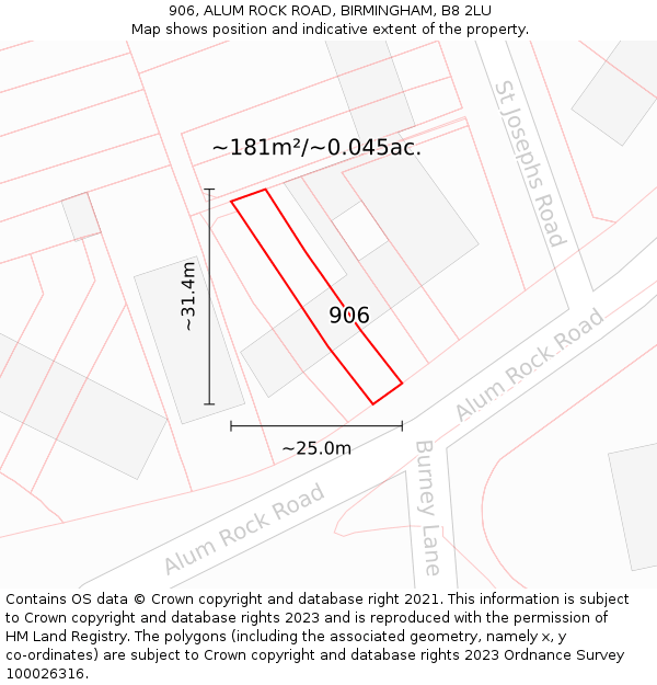 906, ALUM ROCK ROAD, BIRMINGHAM, B8 2LU: Plot and title map