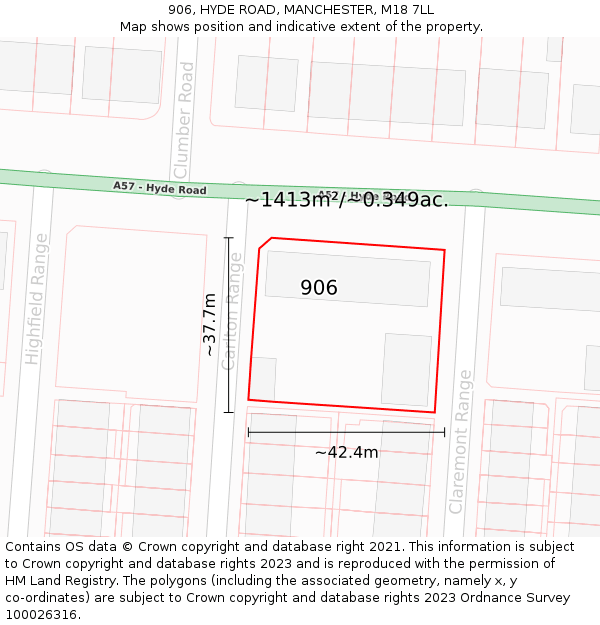 906, HYDE ROAD, MANCHESTER, M18 7LL: Plot and title map