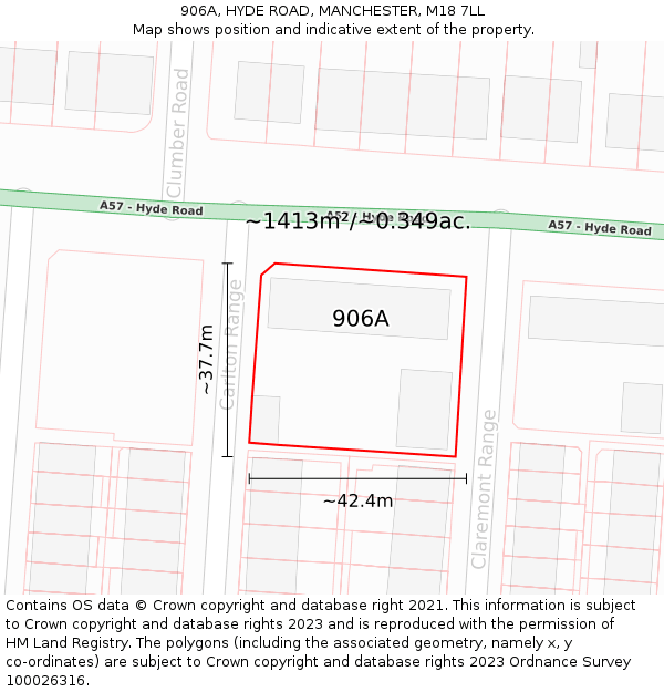 906A, HYDE ROAD, MANCHESTER, M18 7LL: Plot and title map