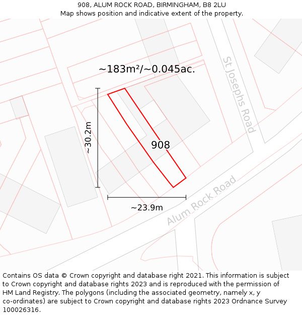 908, ALUM ROCK ROAD, BIRMINGHAM, B8 2LU: Plot and title map