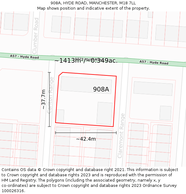 908A, HYDE ROAD, MANCHESTER, M18 7LL: Plot and title map
