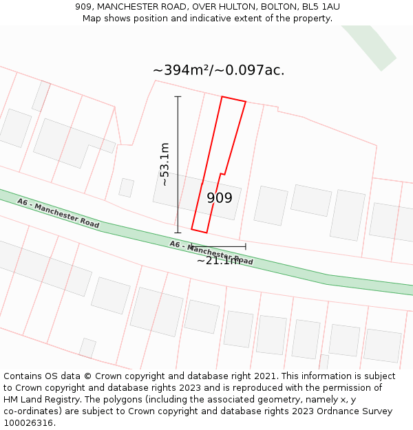 909, MANCHESTER ROAD, OVER HULTON, BOLTON, BL5 1AU: Plot and title map