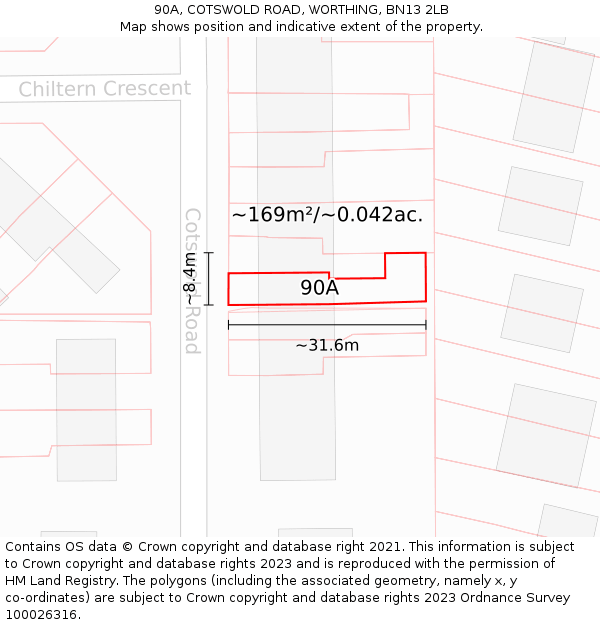 90A, COTSWOLD ROAD, WORTHING, BN13 2LB: Plot and title map