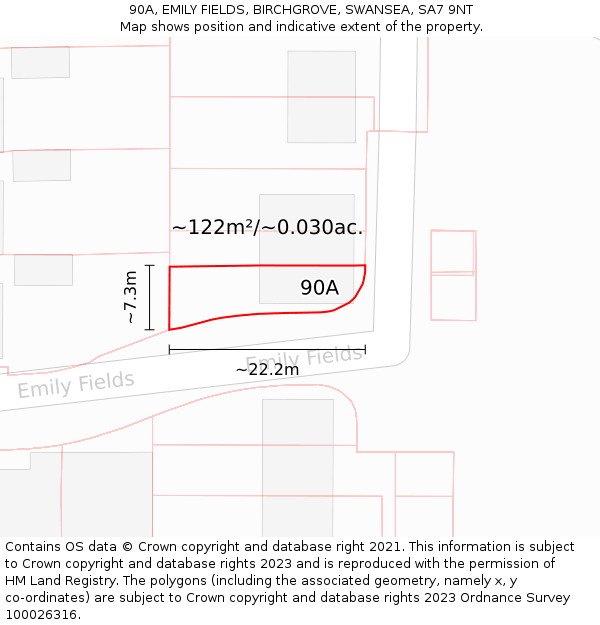 90A, EMILY FIELDS, BIRCHGROVE, SWANSEA, SA7 9NT: Plot and title map
