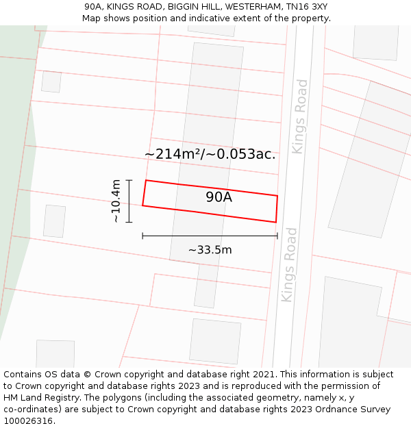 90A, KINGS ROAD, BIGGIN HILL, WESTERHAM, TN16 3XY: Plot and title map