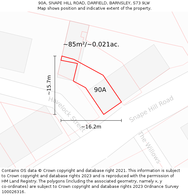 90A, SNAPE HILL ROAD, DARFIELD, BARNSLEY, S73 9LW: Plot and title map