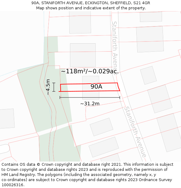 90A, STANIFORTH AVENUE, ECKINGTON, SHEFFIELD, S21 4GR: Plot and title map