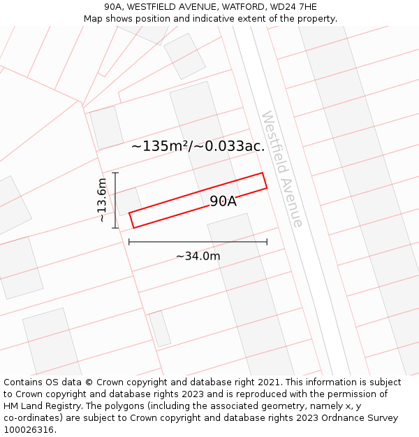 90A, WESTFIELD AVENUE, WATFORD, WD24 7HE: Plot and title map