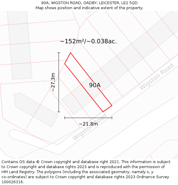 90A, WIGSTON ROAD, OADBY, LEICESTER, LE2 5QD: Plot and title map