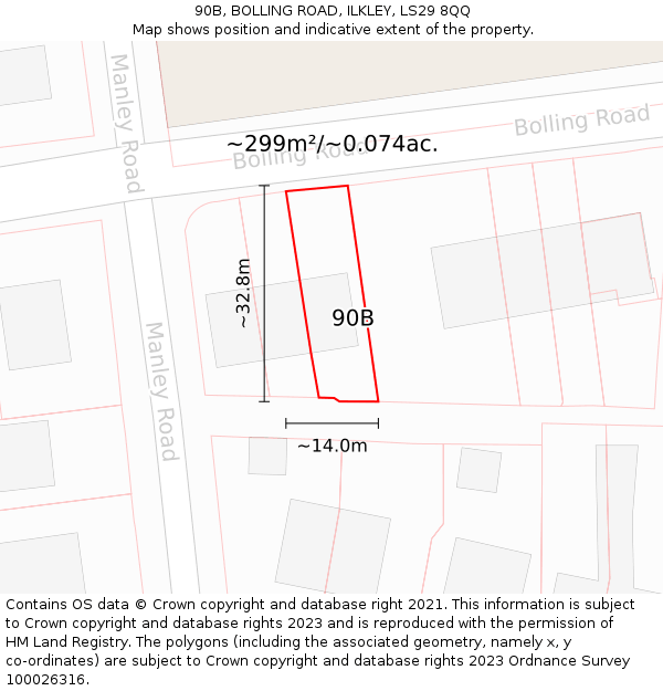 90B, BOLLING ROAD, ILKLEY, LS29 8QQ: Plot and title map