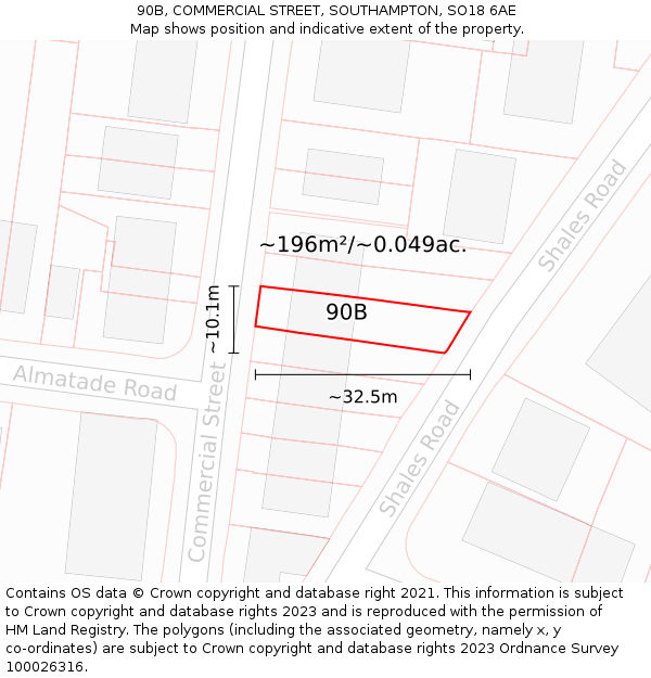 90B, COMMERCIAL STREET, SOUTHAMPTON, SO18 6AE: Plot and title map