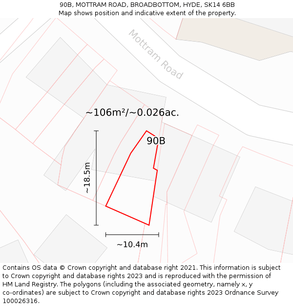 90B, MOTTRAM ROAD, BROADBOTTOM, HYDE, SK14 6BB: Plot and title map