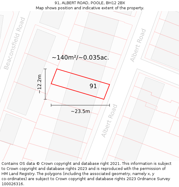 91, ALBERT ROAD, POOLE, BH12 2BX: Plot and title map
