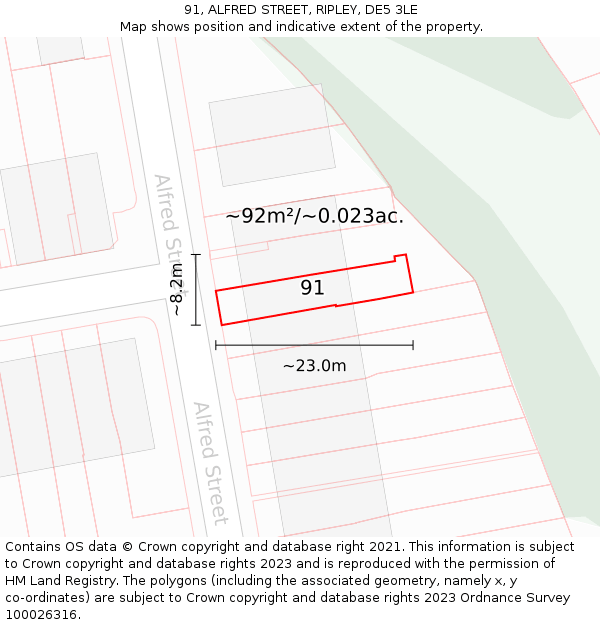 91, ALFRED STREET, RIPLEY, DE5 3LE: Plot and title map