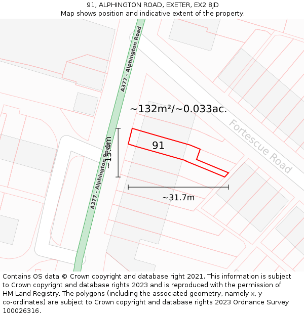 91, ALPHINGTON ROAD, EXETER, EX2 8JD: Plot and title map
